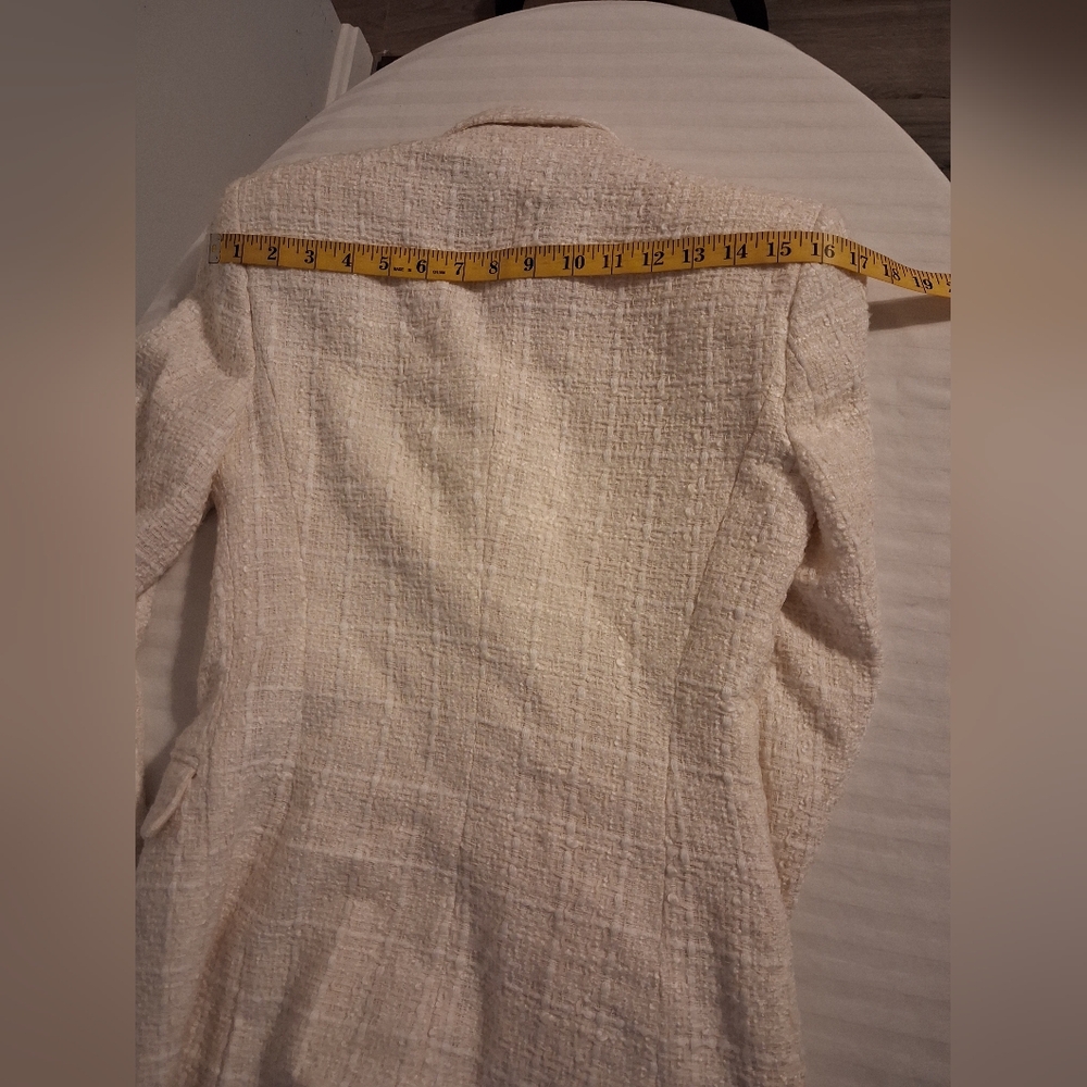Tweed Cream Double-Breasted Women's Blazer Size XS - Picture 11 of 16